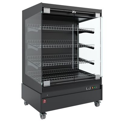 Heated display case, self-service, with glass door, on wheels - FULL BLACK