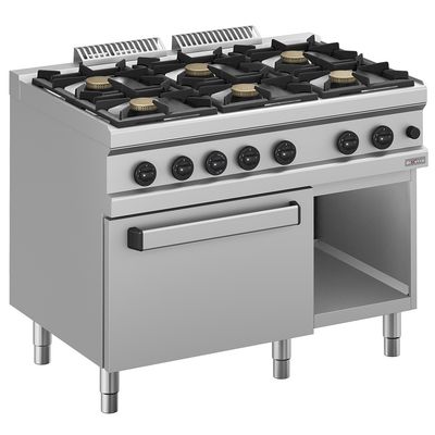 Gas range 6 burners, on gas oven GN 2/1 and cupboard