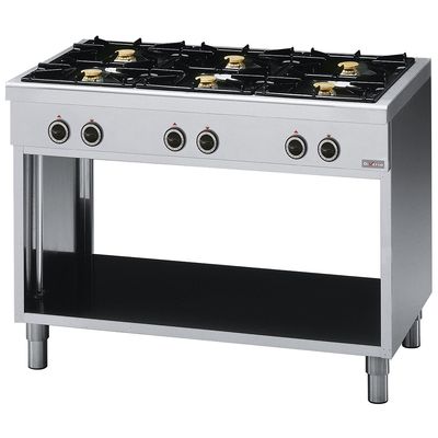Range with 6 burners, on open cupboard