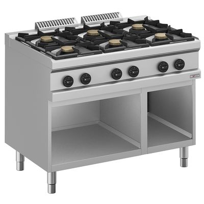 Gas range 6 burners, on open cupboard