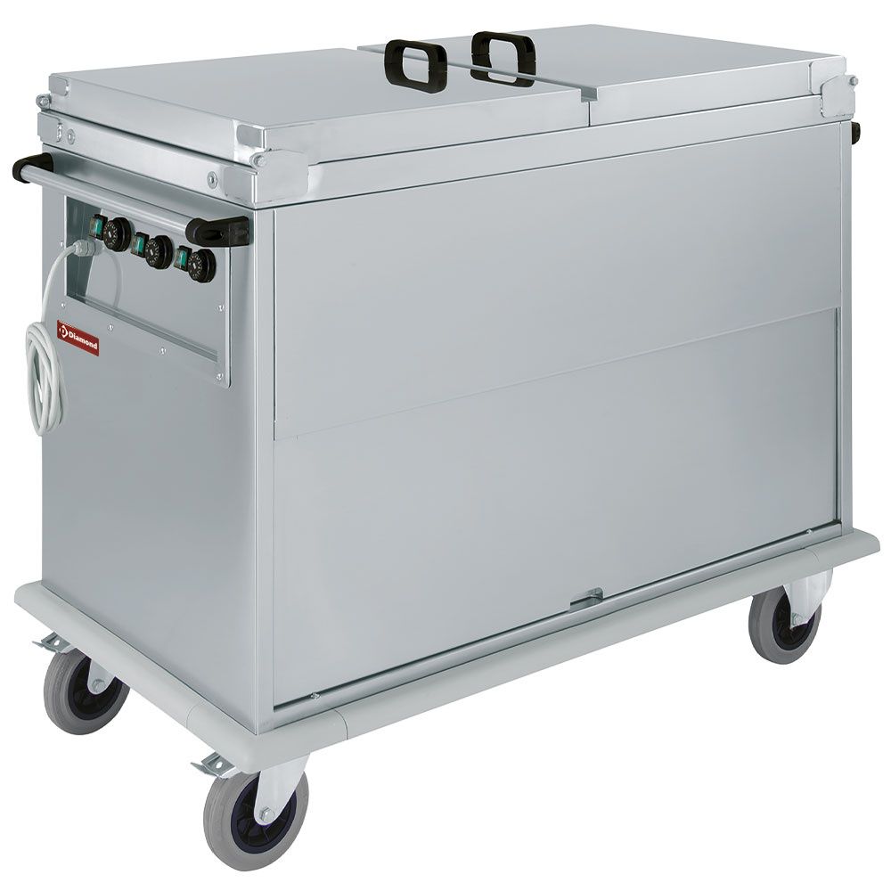 Carriage Bain-Marie 3x GN 1/1, 3 T°, lids, cupboard with tilting door