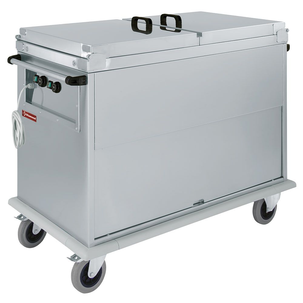 Carriage Bain-Marie 2x GN 1/1, 2 T°, lids, cupboard with tilting door