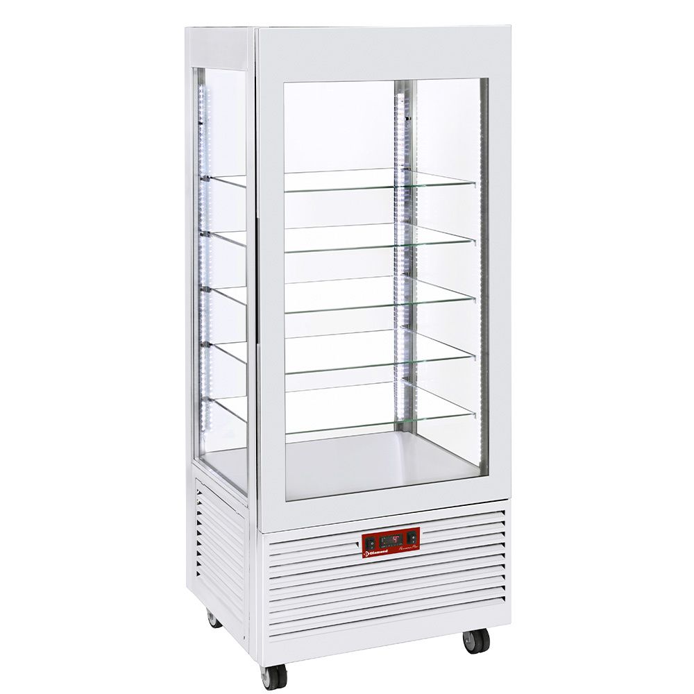 Display 4 sides T° negative, 5 glass shelves, ventilated, 480 Lit, WHITE