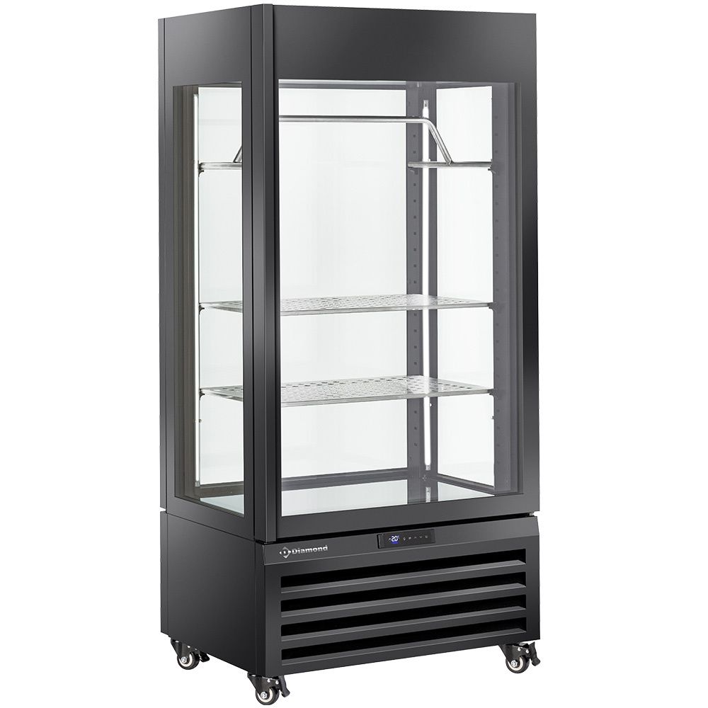 Fully glassed showcase&quot; 600 Lt., 2 shelves &amp; meat bar, ventilated - MEAT - BLACK