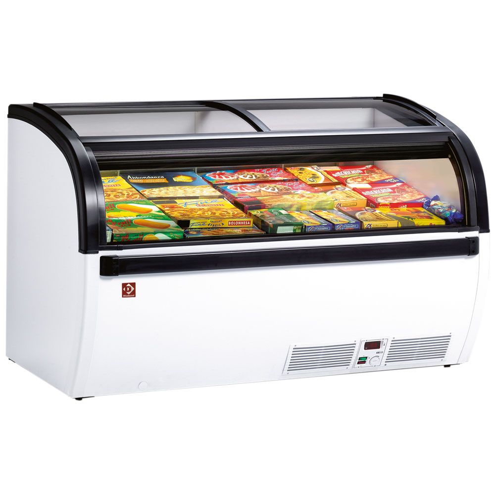 Panoramic deep freezer sliding glass doors