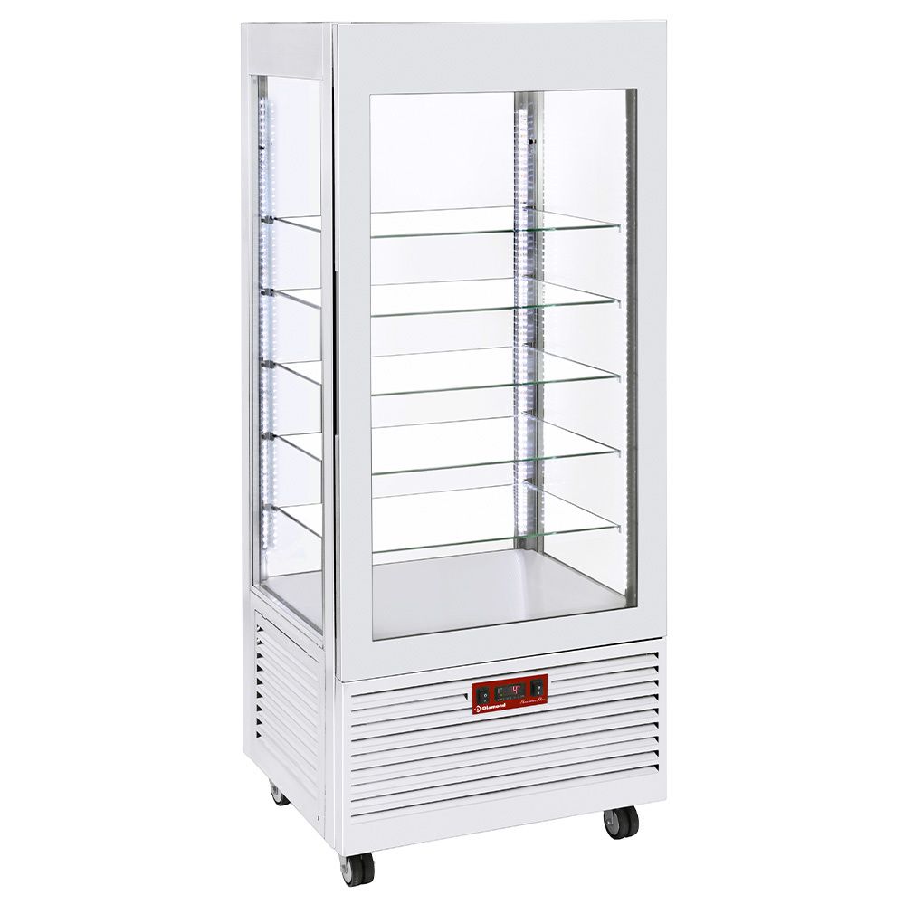 Display 4 sides T° positive, 5 glass shelves, ventilated, 480 Lit, WHITE