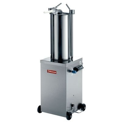 Stainless steel hydraulic vertical sausage filler, 15 liters on wheels