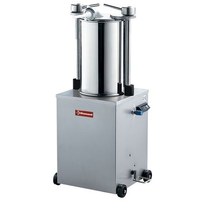 Stainless steel hydraulic vertical sausage filler, 35 liters with wheels