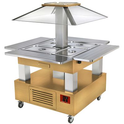 Island bain-marie warm buffet 4x GN1/1-150 (light wood)