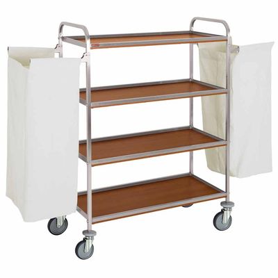 Carriage for linen in stainless steel, 4 levels, with 2 bags - dark oak