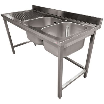 Stainless steel sink ECO 2 tanks and left drain surface, without lower shelf
