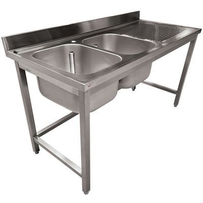 Stainless steel sink ECO 2 tanks and right drain surface, without lower shelf
