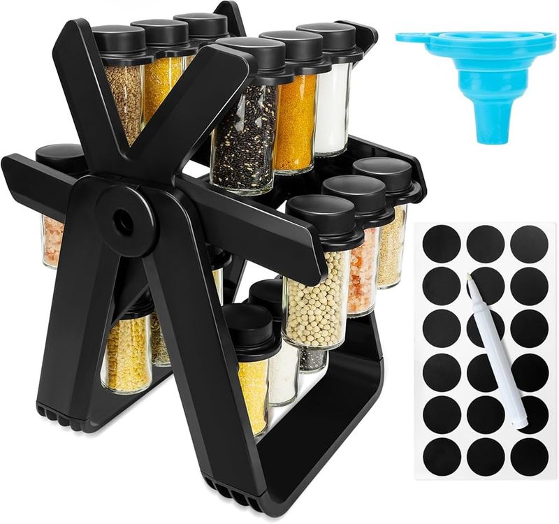 Trendy Trays Premium Spice Rack Set for Kitchen - 18 Glass Jar included Spice Rack 360 Rotating Spice Racks with Bottles 🏷️ Flat 15% Offer