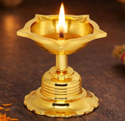 Brass Rajwadi Diya No:2 Gold &amp; Silver
