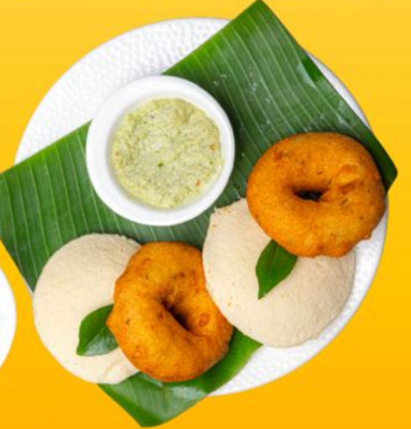 Idli &amp; Vada With Chutney &amp; Sambar