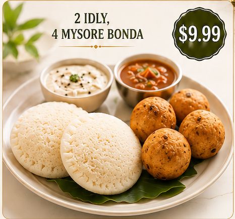 Idly &amp; Mysore Bonda Combo (2 Idli, 4 Bonda)