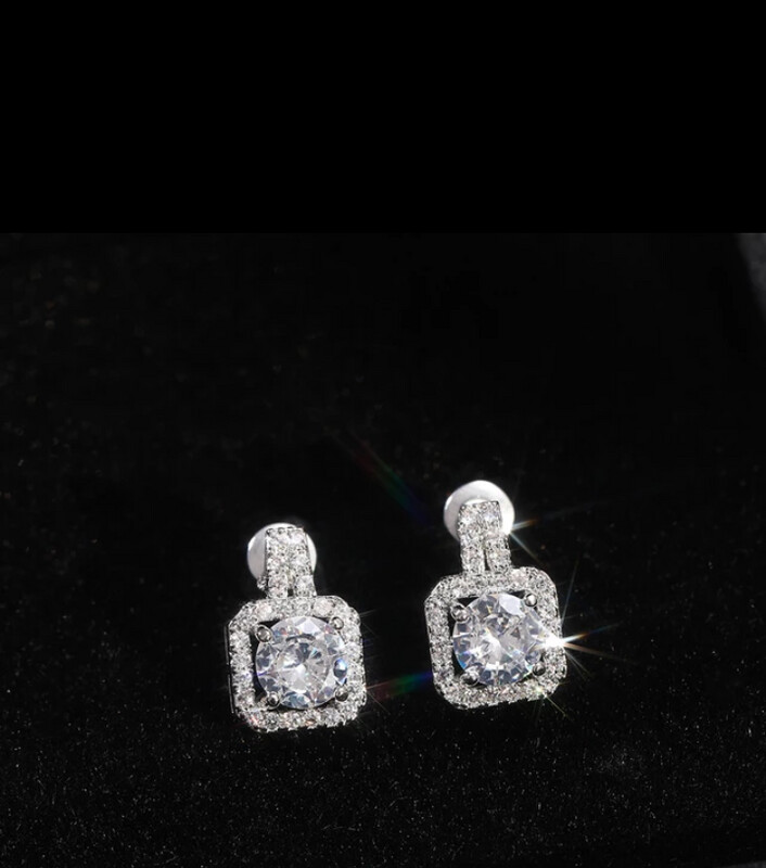 CZ Zircon Stone  square earrings