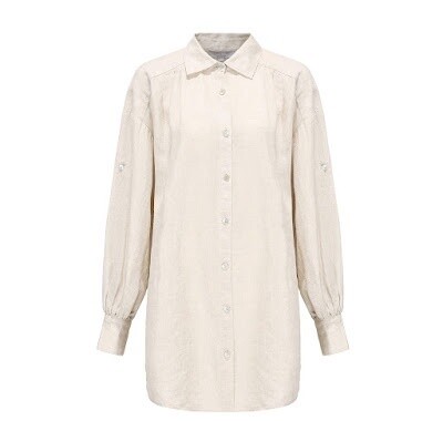 Billie Linen Shirt Dress in Natural, Colour: Oatmeal, Size: Large