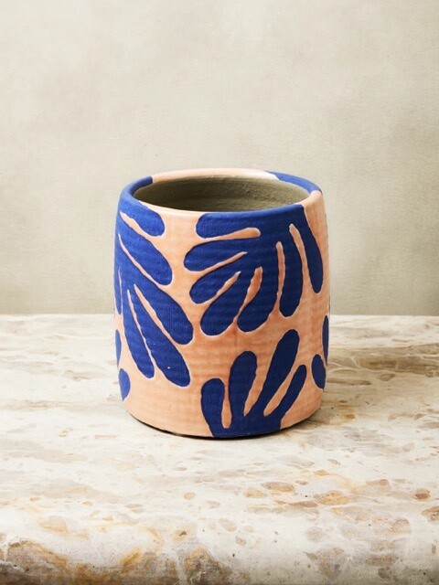 Leaf Tank Pot - Peach/Blue