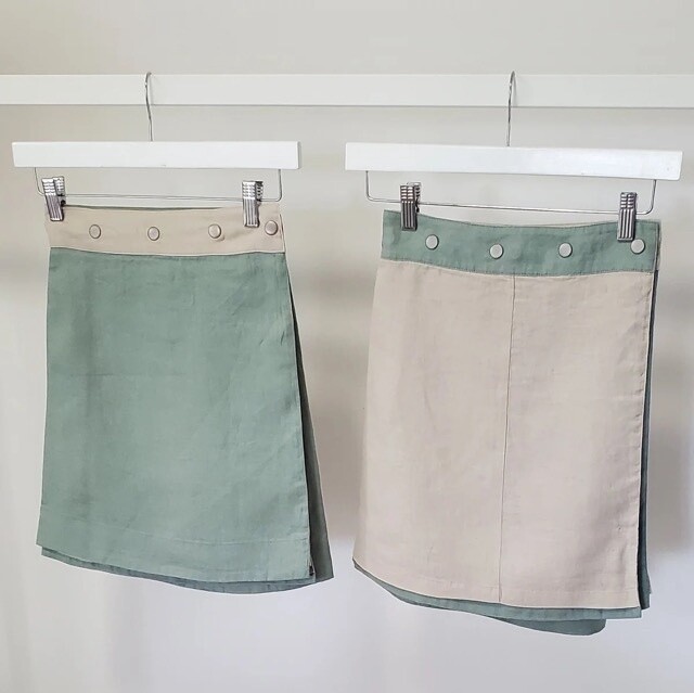One Size Fits All Reversible Skirt by Miss Jane, Colour: Sage/Natural, Size: One Size