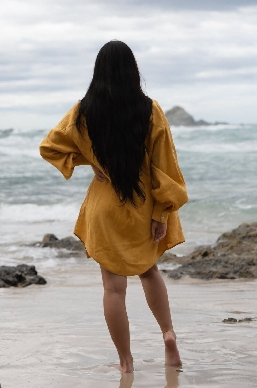 Billie Linen Shirt Dress in Sunflower