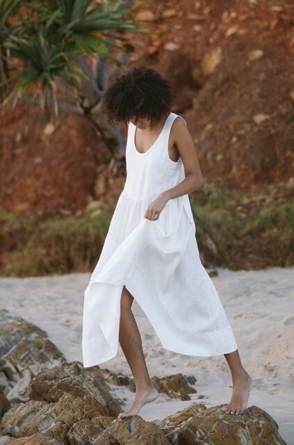Frida Linen Dress in Ivory