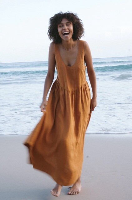 Frida Linen Dress in Cinnamon