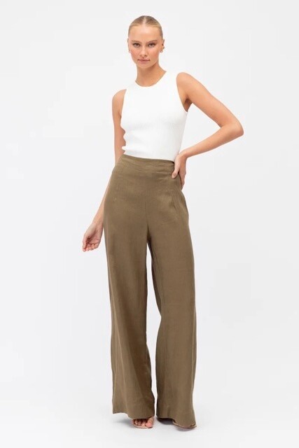 White Closet Linen Pants in Khaki