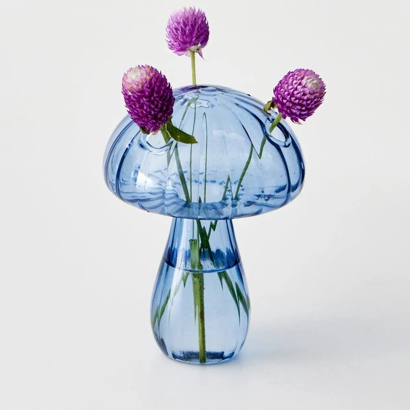 Mushroom Coloured Glass Vase in Blue