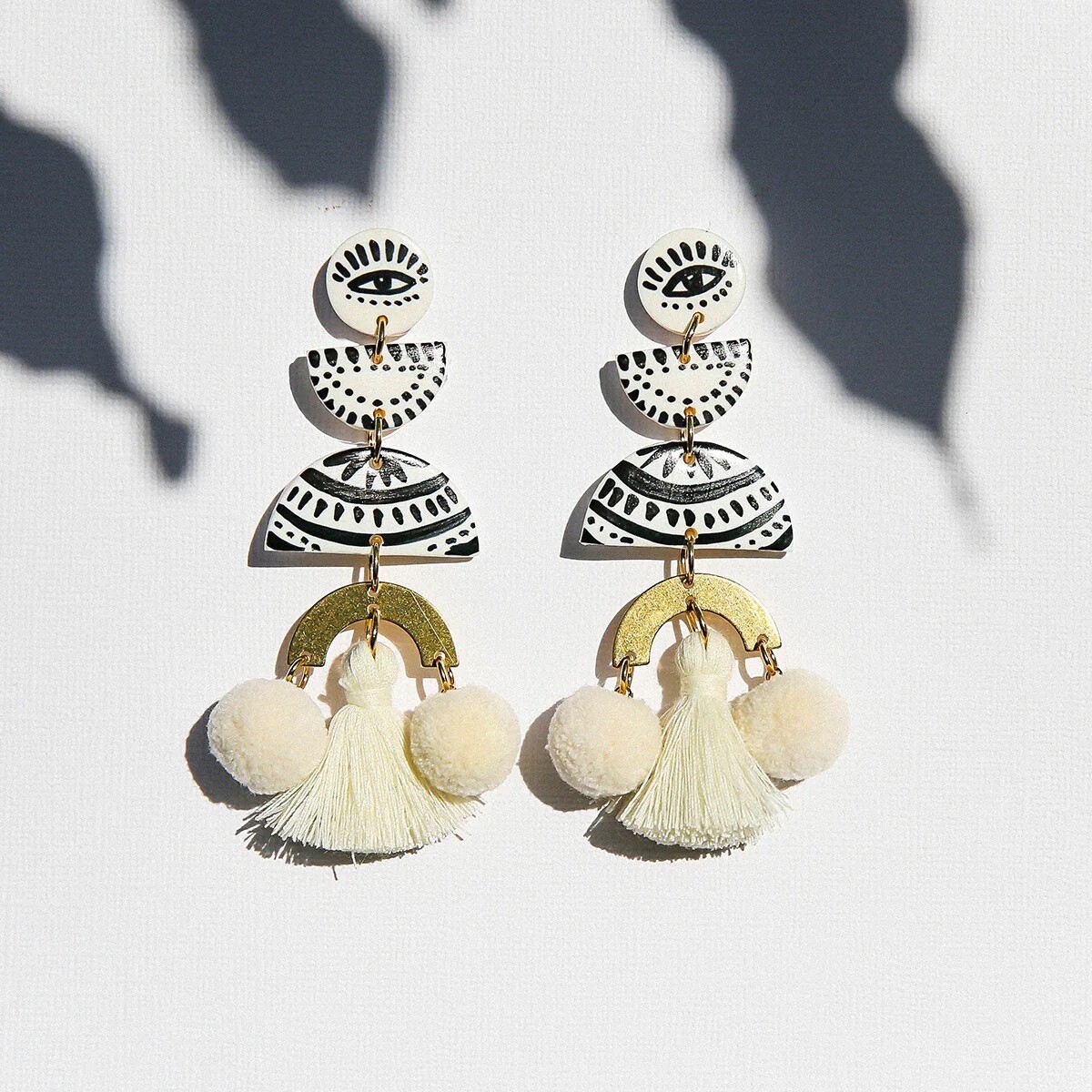 White Pom Pom Earrings