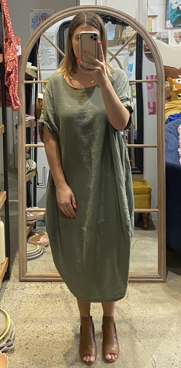 Italian Linen Jill Dress by Kai&quot;na Collections - Assorted Colours, Colour: Khaki