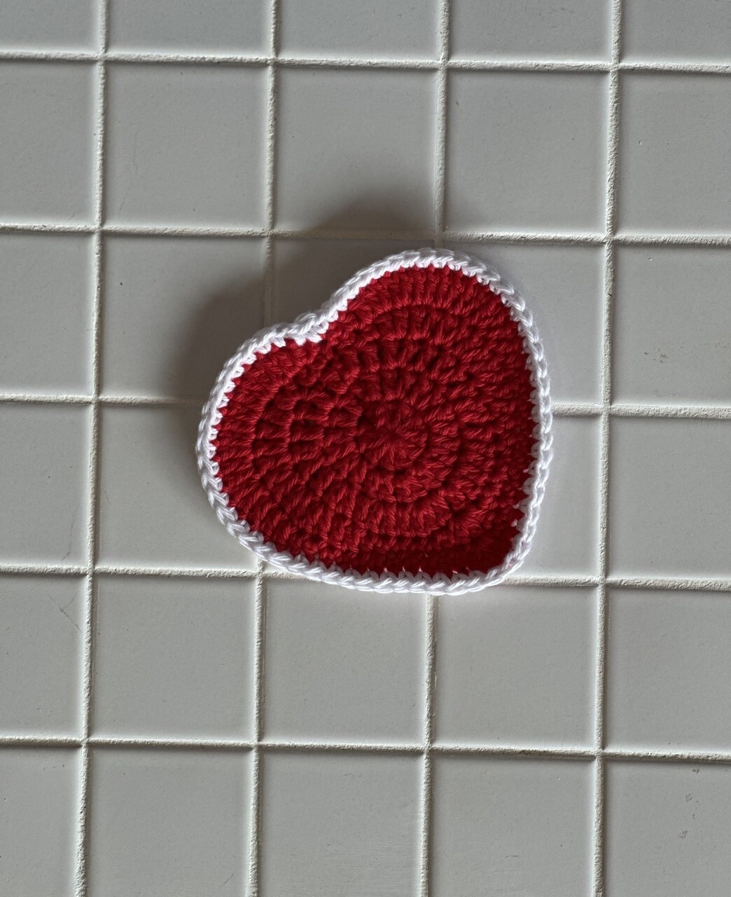 Crochet Heart Coaster, Colour: Red With White Border
