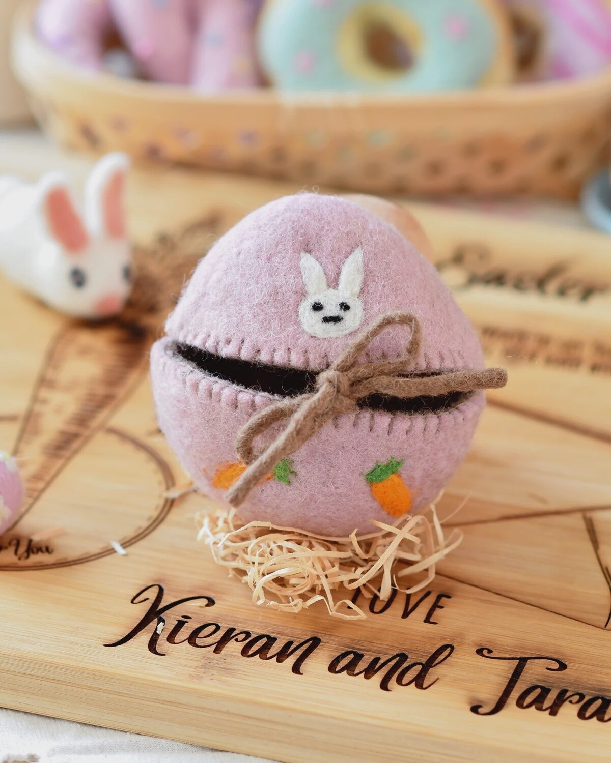 Felt Egg Cover - Pink With Bunny Motif