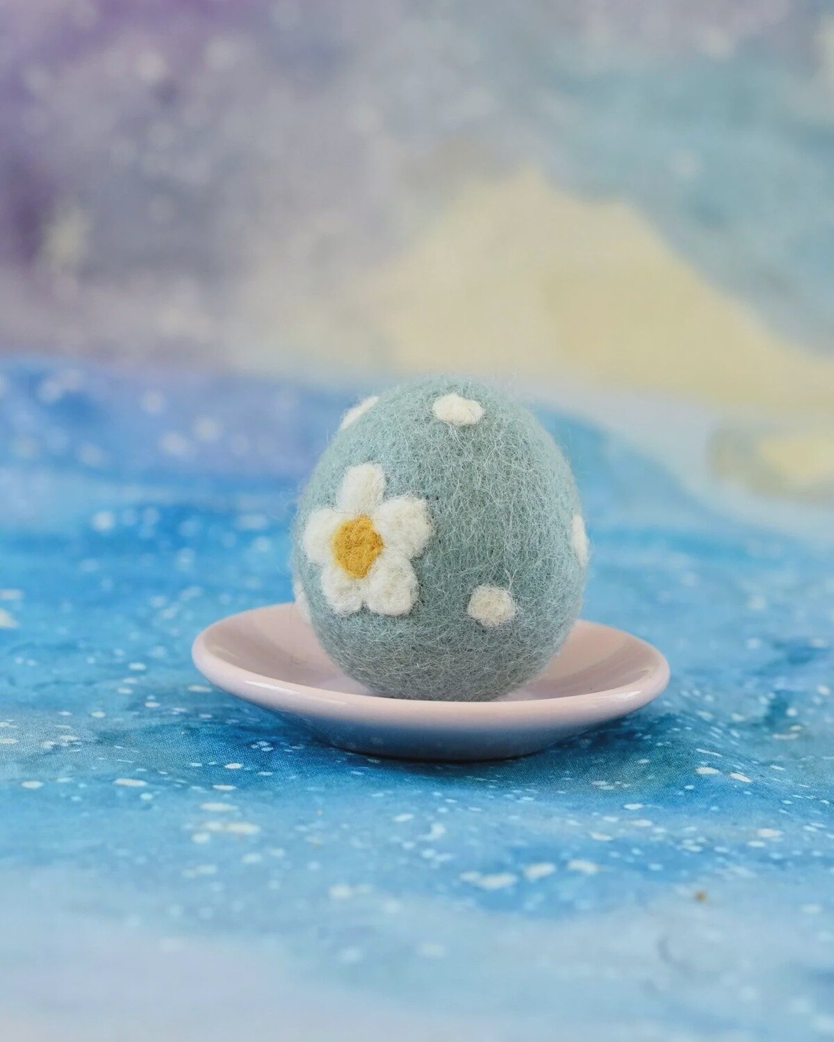 Felt Blue Floral and Dots Egg