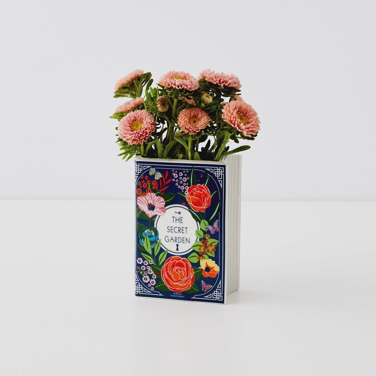 Secret Garden Ceramic Book Vase in Navy