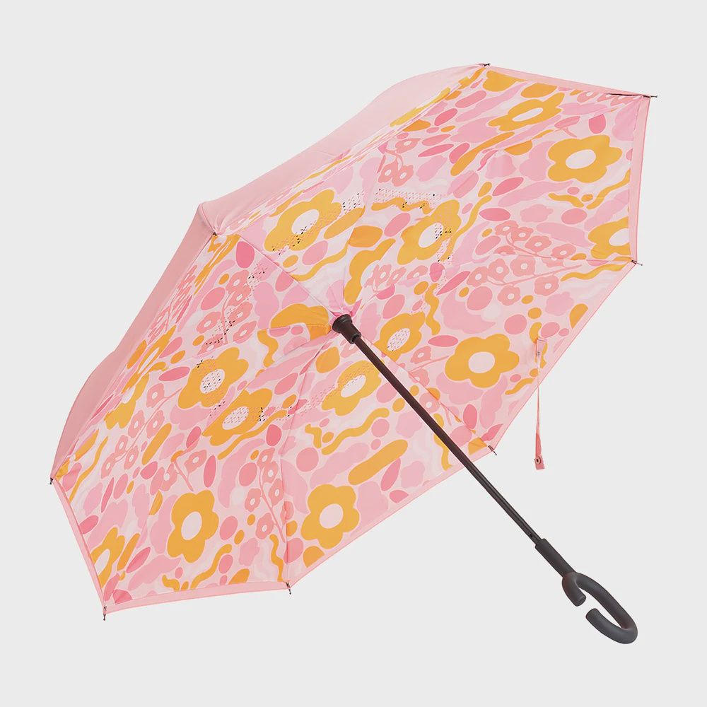 Floral Puzzle Pink Reverse Umbrella