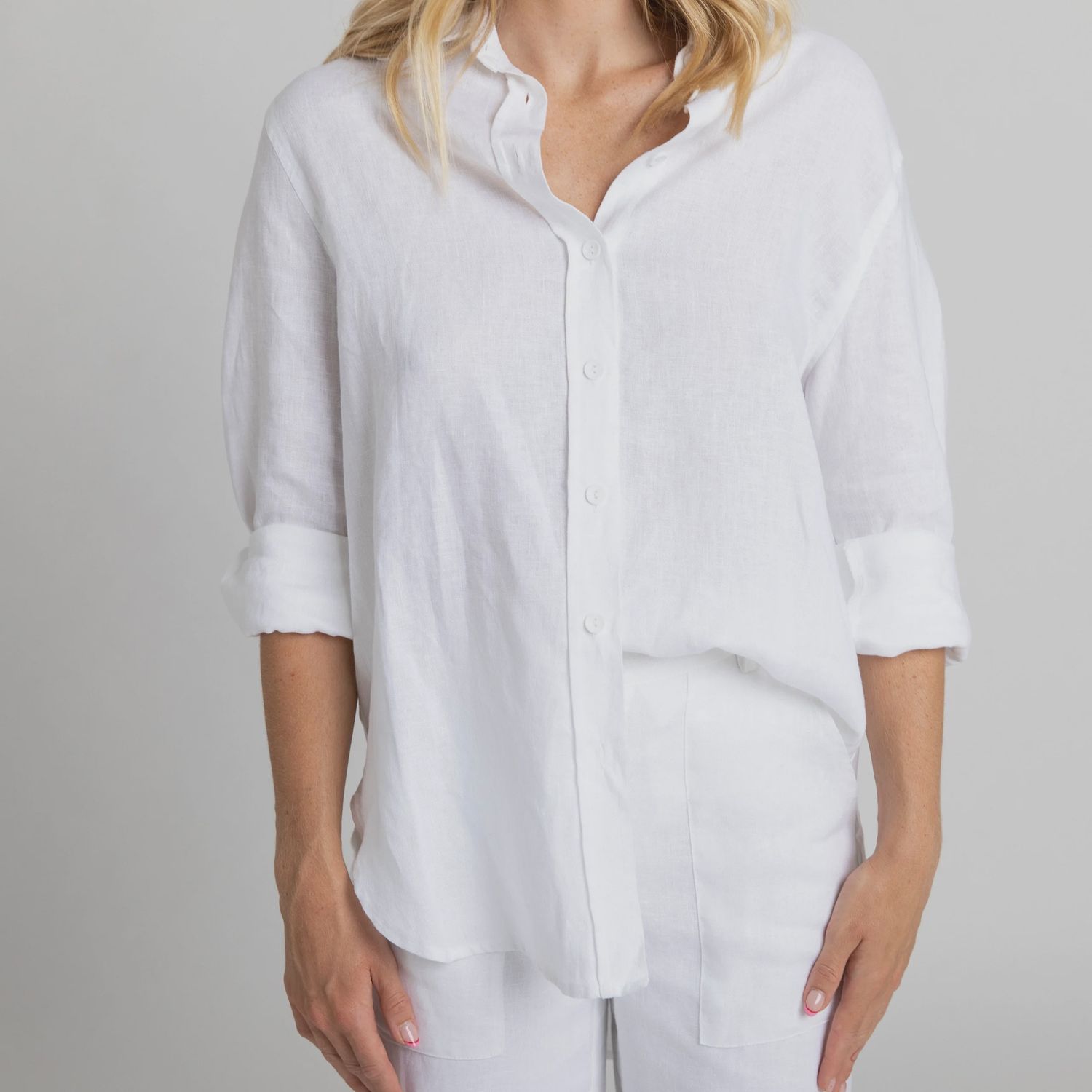 White Long Sleeve Linen Shirt by Miss Jane, Size: 6