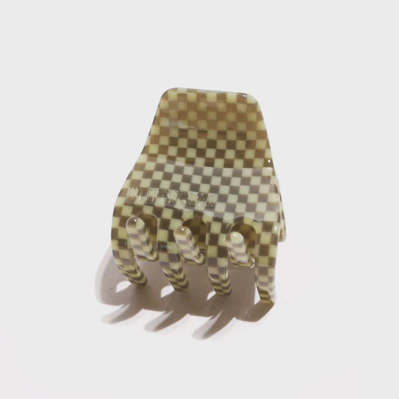 Petite Hair Claw in Olive Checkers
