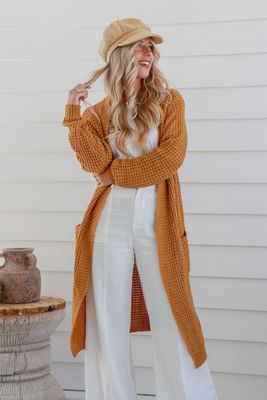 Long Knit Cardigan in Mustard