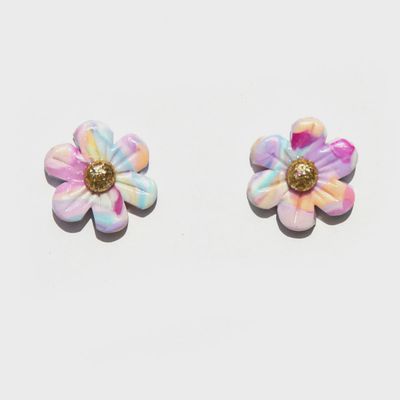 Large Pink &amp; Blue Flower Stud