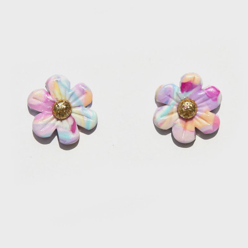 Large Pink &amp; Blue Flower Stud