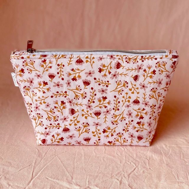 Small Make Up Bag in Pink &amp; Mustard Posie