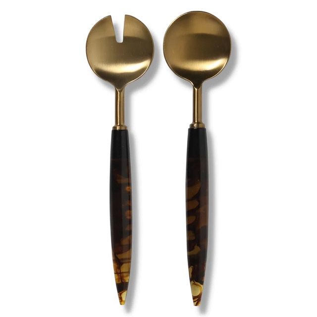 Kip &amp; Co Salad Servers in Smokey Amber