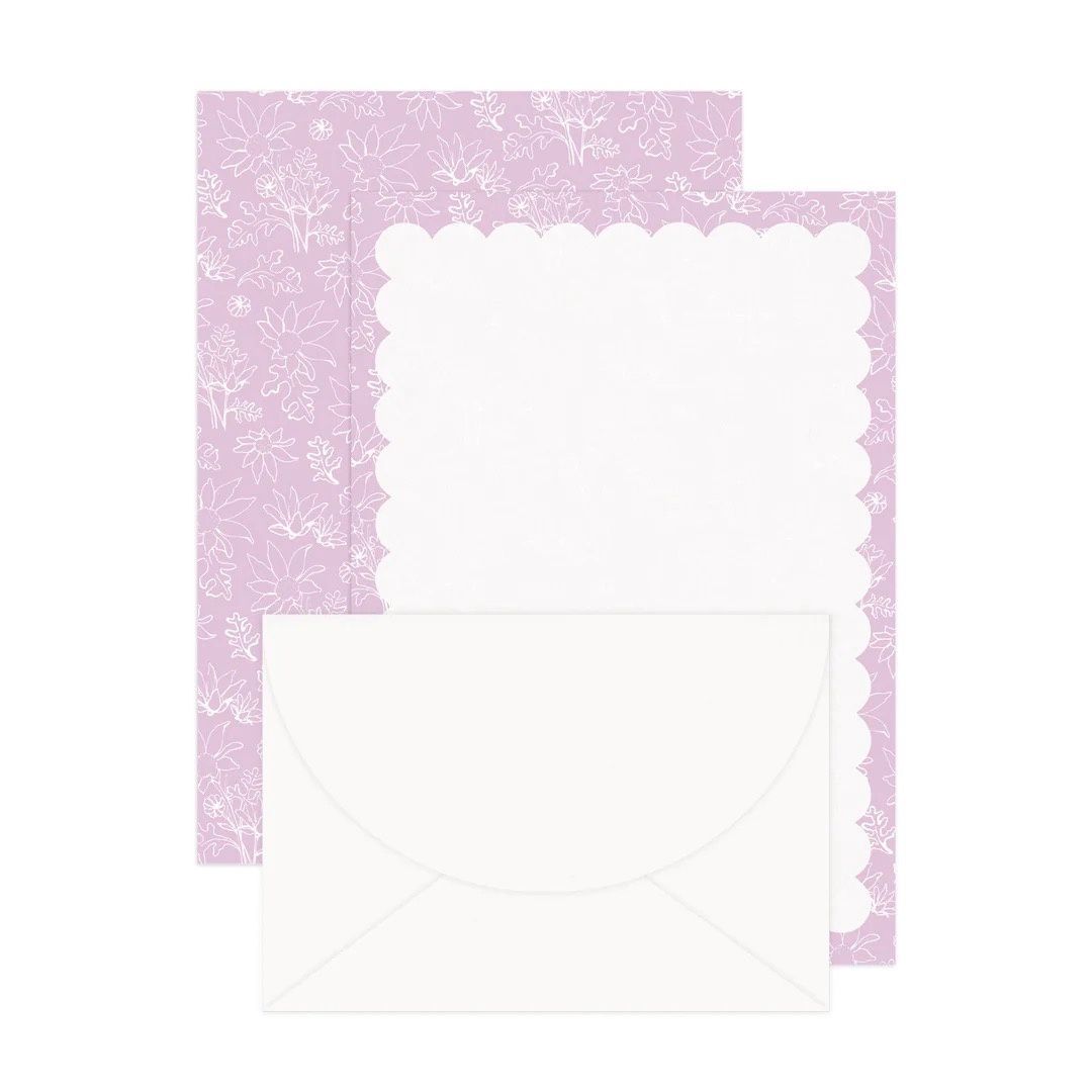 Daymaker Letter Writing Set in Lilac Flannel Flowers Floriography