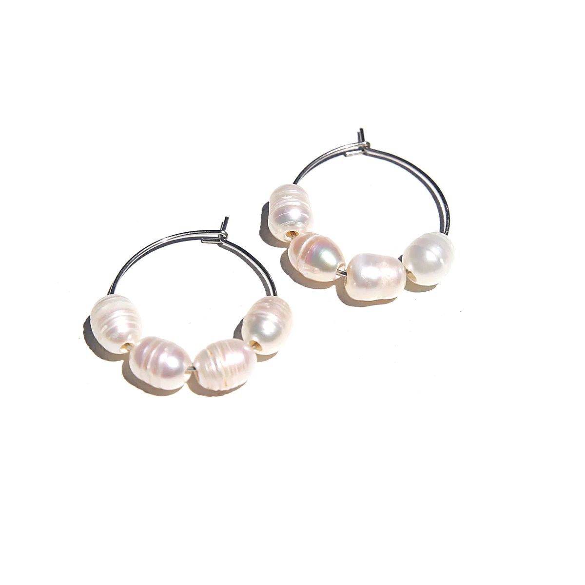 Small Silver Pearl Hoops