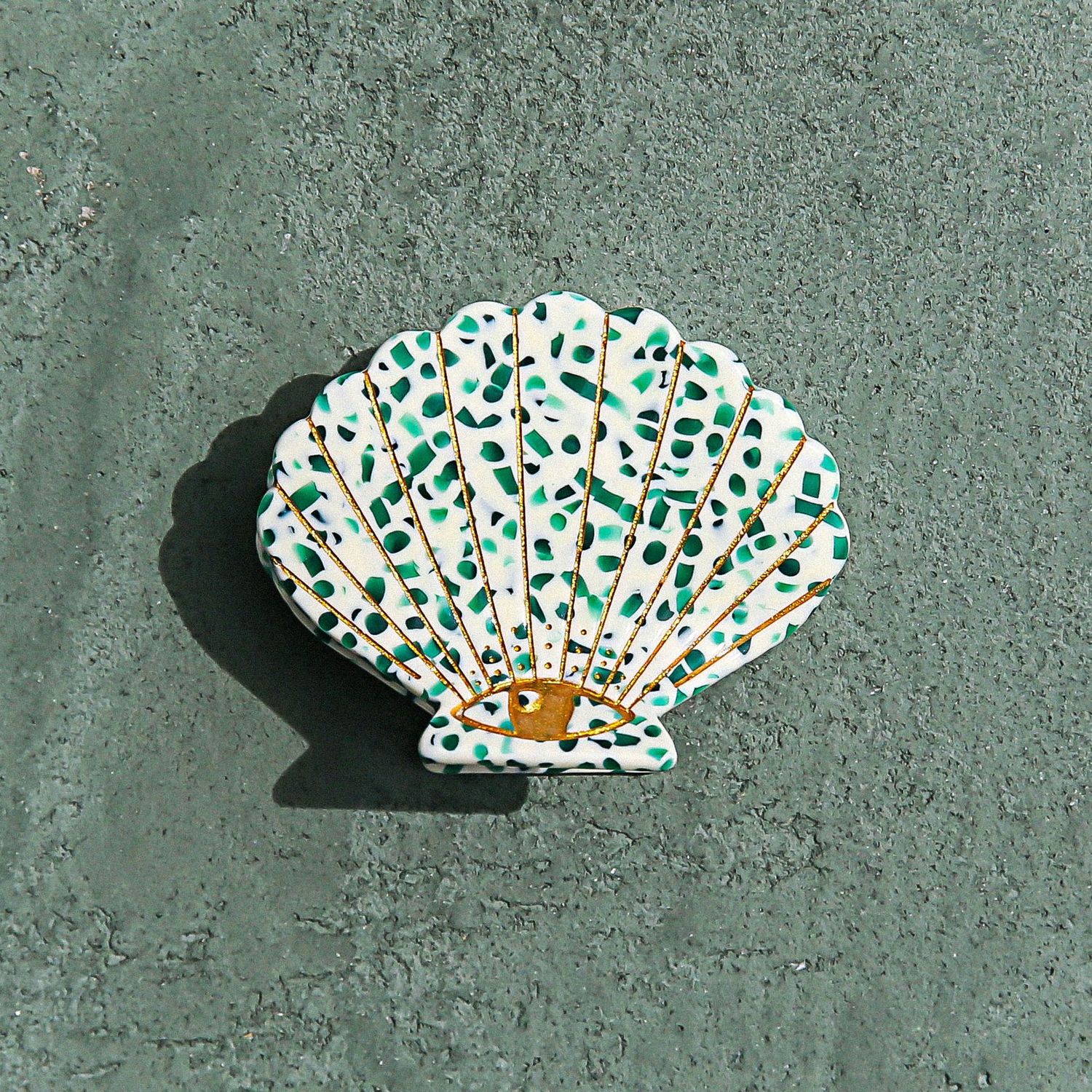 Green Terrazzo Shell Hair Clip