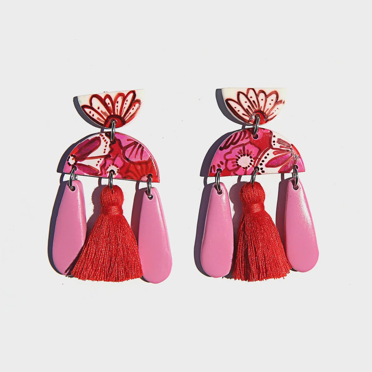 Pink &amp; Red Statement Earrings