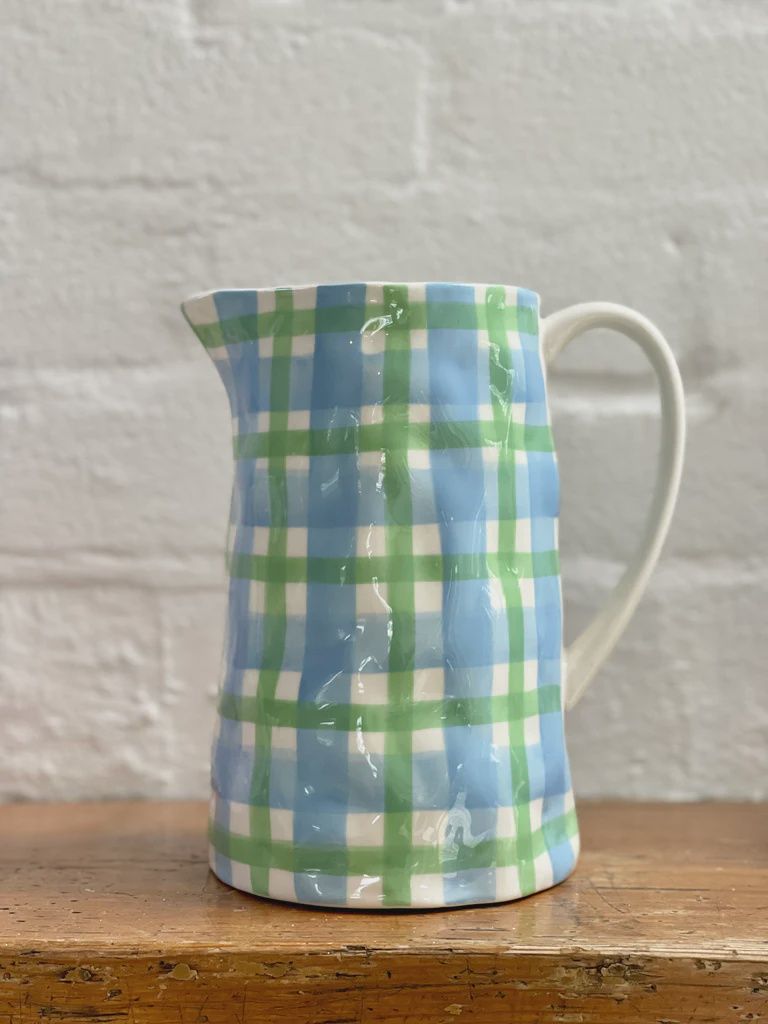 Cornflower Blue &amp; Green Gingham Jug