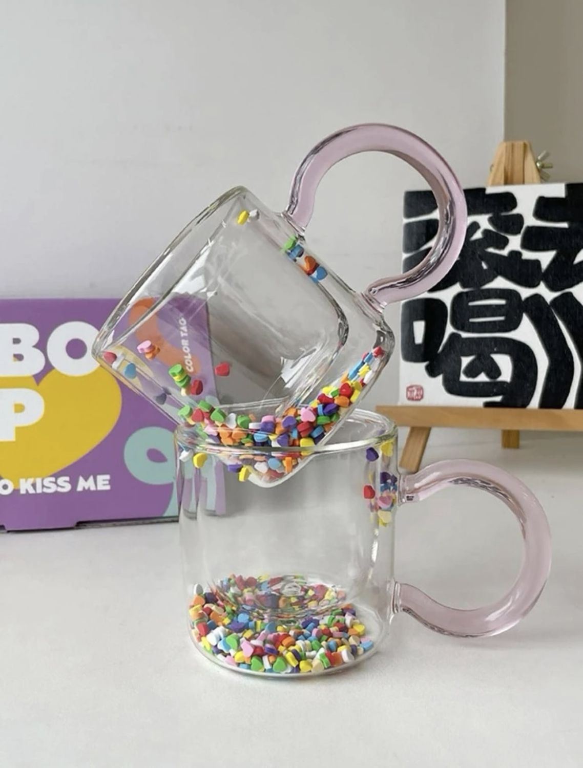 Confetti Mug with Pink Handle