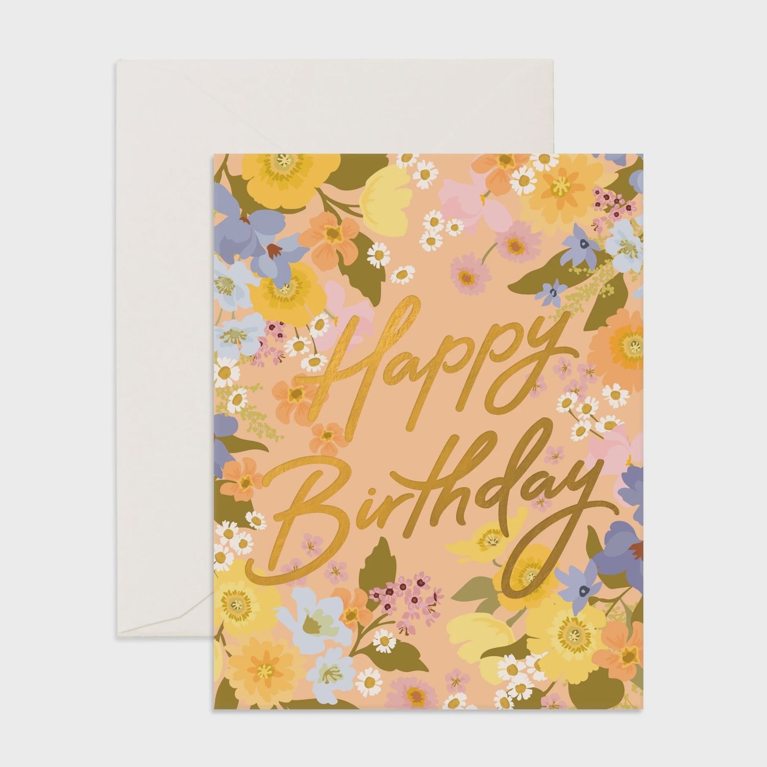 Happy Birthday Greeting Card in Floral Peach